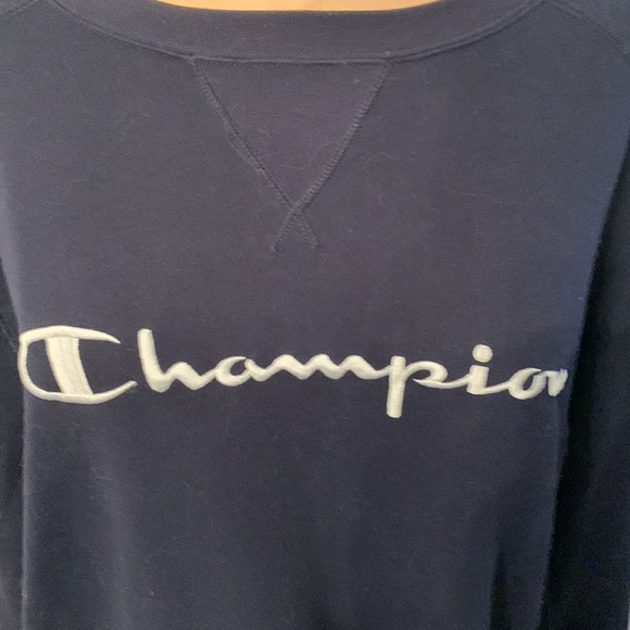 Champion navy French Terry sweatshirt. Lightly worn stitched logo. So cozy - Picture 2 of 6